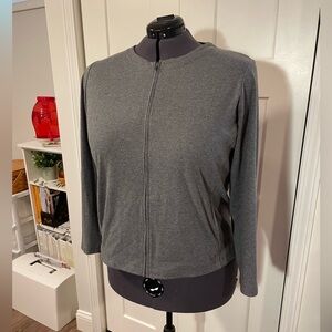 Lands' End Gray Cropped Zip-Up Cardigan